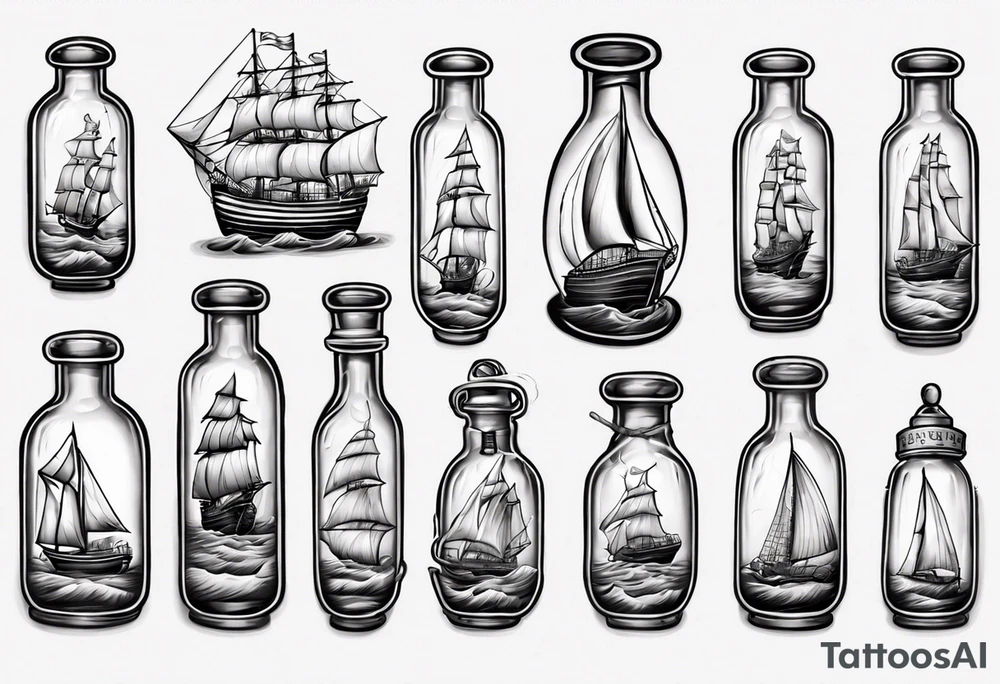 Sailing ship in a bottle tattoo idea
