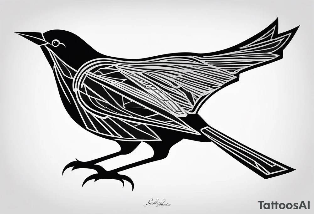 An abstract blackbird with no color and very little detail. tattoo idea