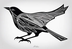 An abstract blackbird with no color and very little detail. tattoo idea
