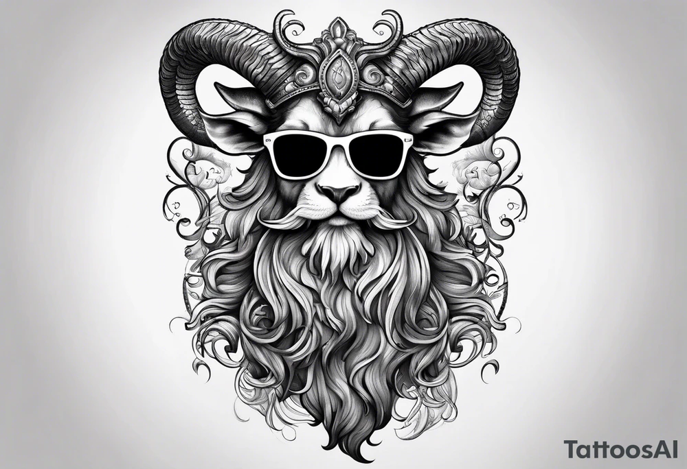 capricorn with beard and sunglasses tattoo idea