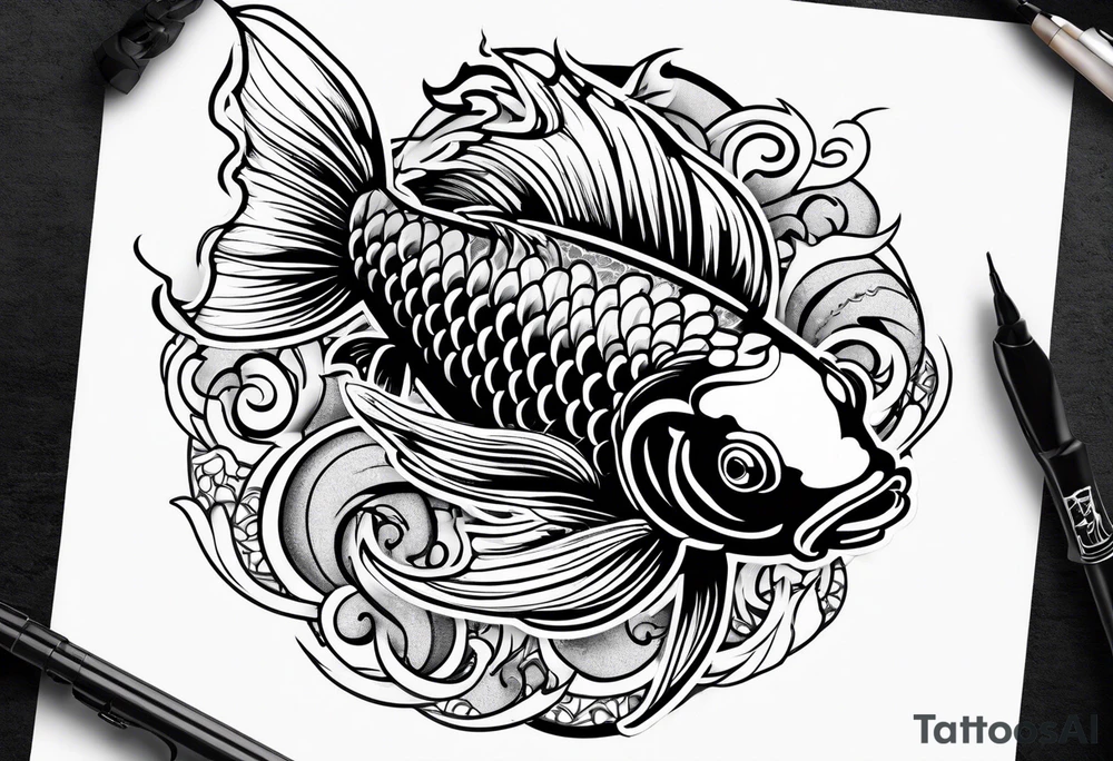 Koi fish with tribal background tattoo idea
