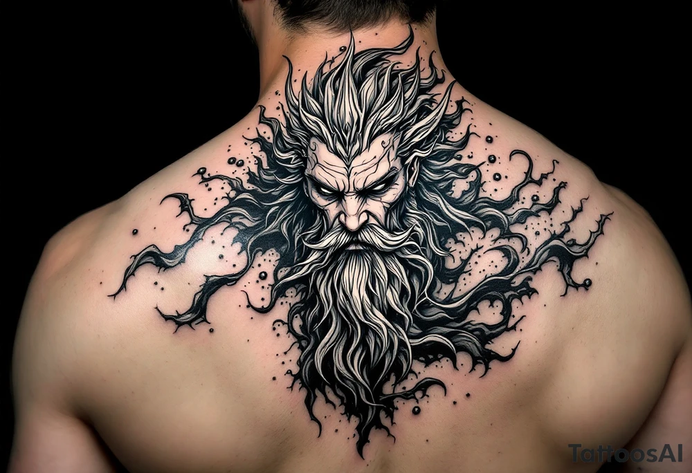 poseidon with trident, surrounded by water tattoo idea