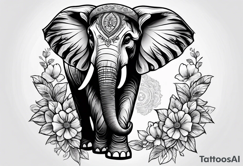 elephant with flowers tattoo idea