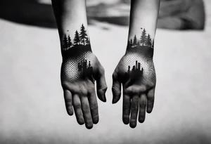 A reflection of two black  siloets of people  holding guns at two siloets dead tattoo idea