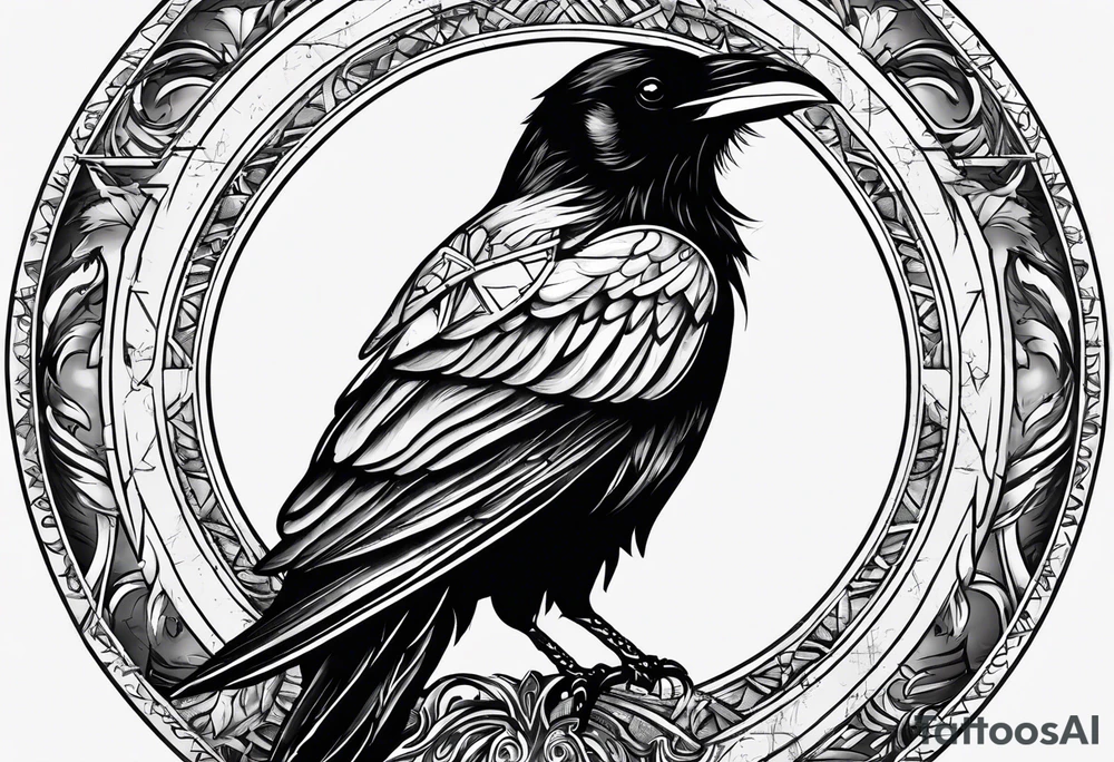 raven with roman numeral seven and the text Omnia Urunt tattoo idea