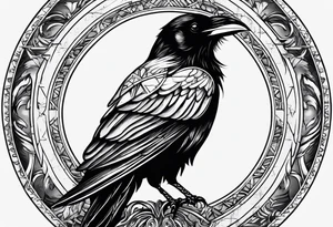 raven with roman numeral seven and the text Omnia Urunt tattoo idea
