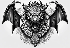 Valhalla sword shield dragon head axe tattoo idea
