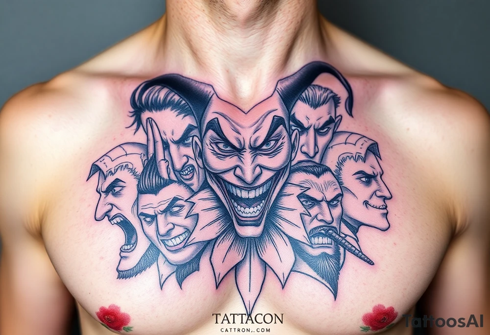 creative collage of different emotions jester form tattoo idea