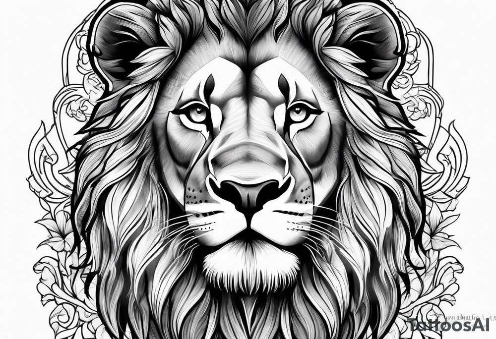 Realistic lion and lioness 
bonding tattoo idea