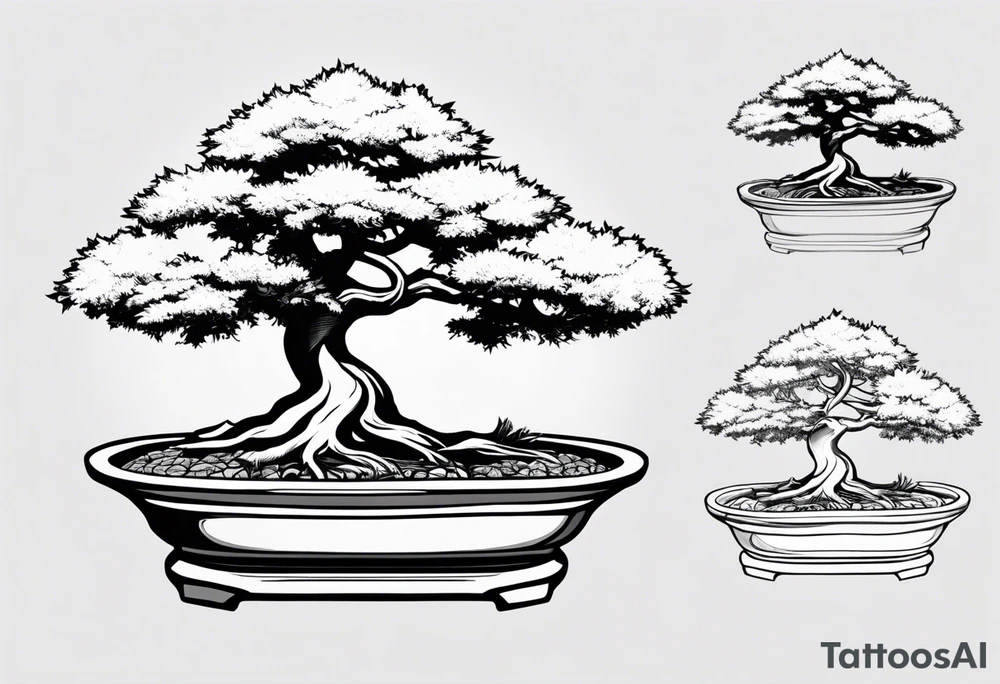 bonsai tree with one side that has more foliage than the other. Mean to fit under an arm on a rib cage. tattoo idea