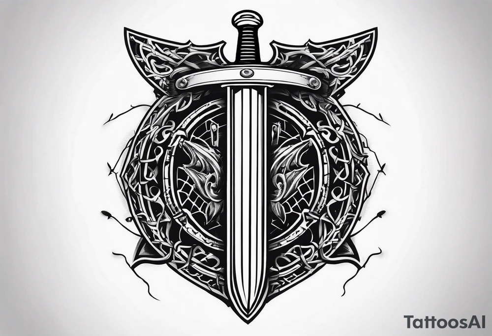 Valhalla sword shield barb wire tattoo idea