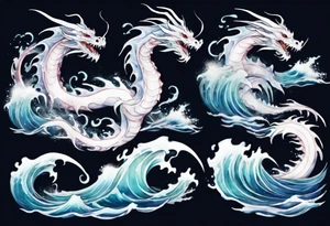 a transparent ghost dragon rising from the waves of the sea tattoo idea