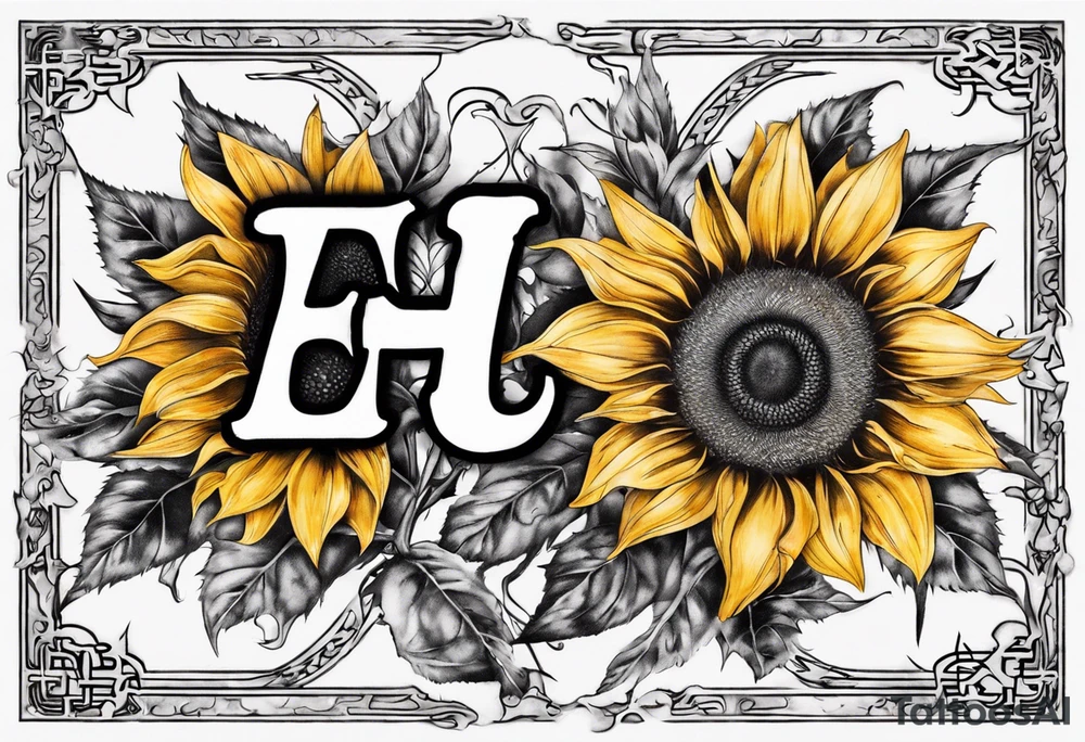 combining the letters E and H with a sunflower image tattoo idea