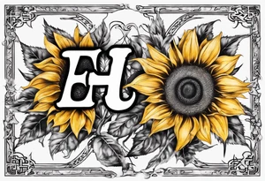 combining the letters E and H with a sunflower image tattoo idea