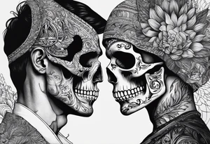 merge two halfs: in upper half put a visceral and in lower half put a skull tattoo idea