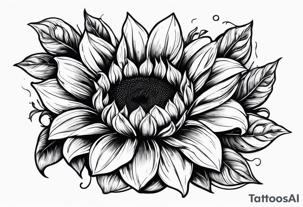Realistic Horseshoe around a sunflower tattoo idea