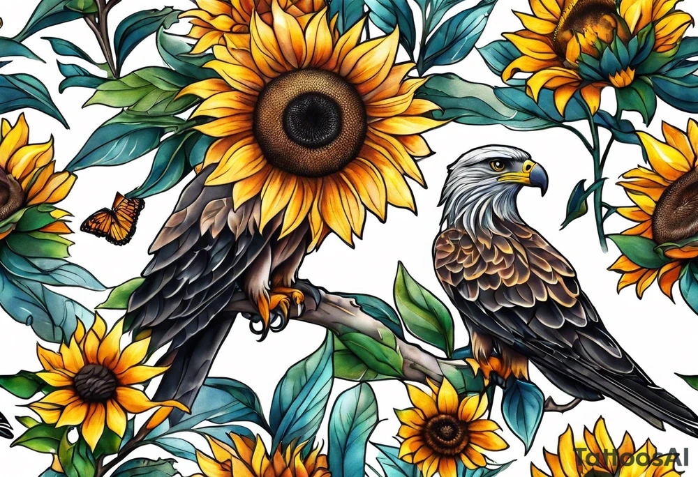 Small inside arm tattoo. Black kite (Daya's name), nature (trees/sea), small sunflower. tattoo idea