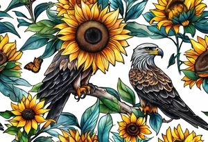 Small inside arm tattoo. Black kite (Daya's name), nature (trees/sea), small sunflower. tattoo idea