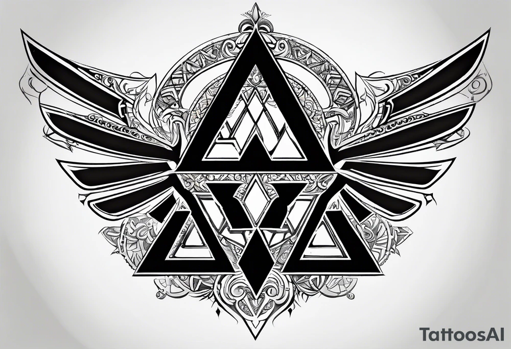 Triforce from the Zelda series with the word courage strength and wisdom tattoo idea