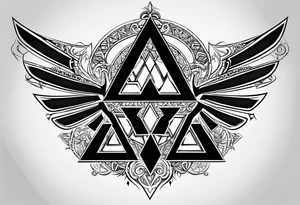 Triforce from the Zelda series with the word courage strength and wisdom tattoo idea