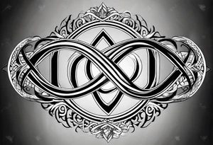 Infinity symbol with a J on the left side in the line, a B in the center, a J on the right side in the line tattoo idea