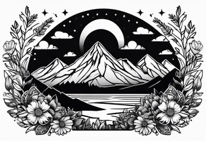 mountains, sun, wildflowers tattoo idea