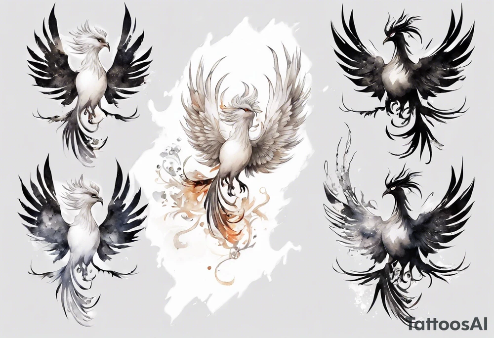 a white phoenix wearing iron diadem crown tattoo idea