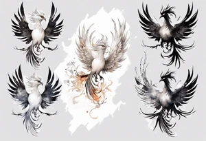 a white phoenix wearing iron diadem crown tattoo idea