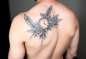 In memory of daddy feathers 
and roses with clocks tattoo idea