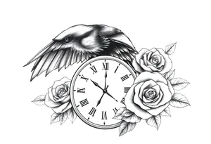raven,roses,clock. tattoo idea