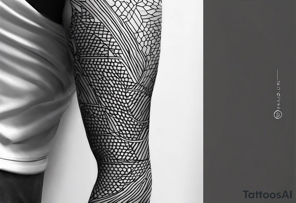 Honeycomb full leg sleeve male geometric tattoo idea