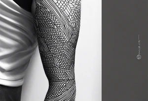 Honeycomb full leg sleeve male geometric tattoo idea