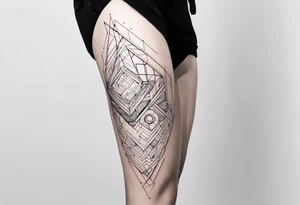 Futuristic bold line tattoo for leg tattoo idea