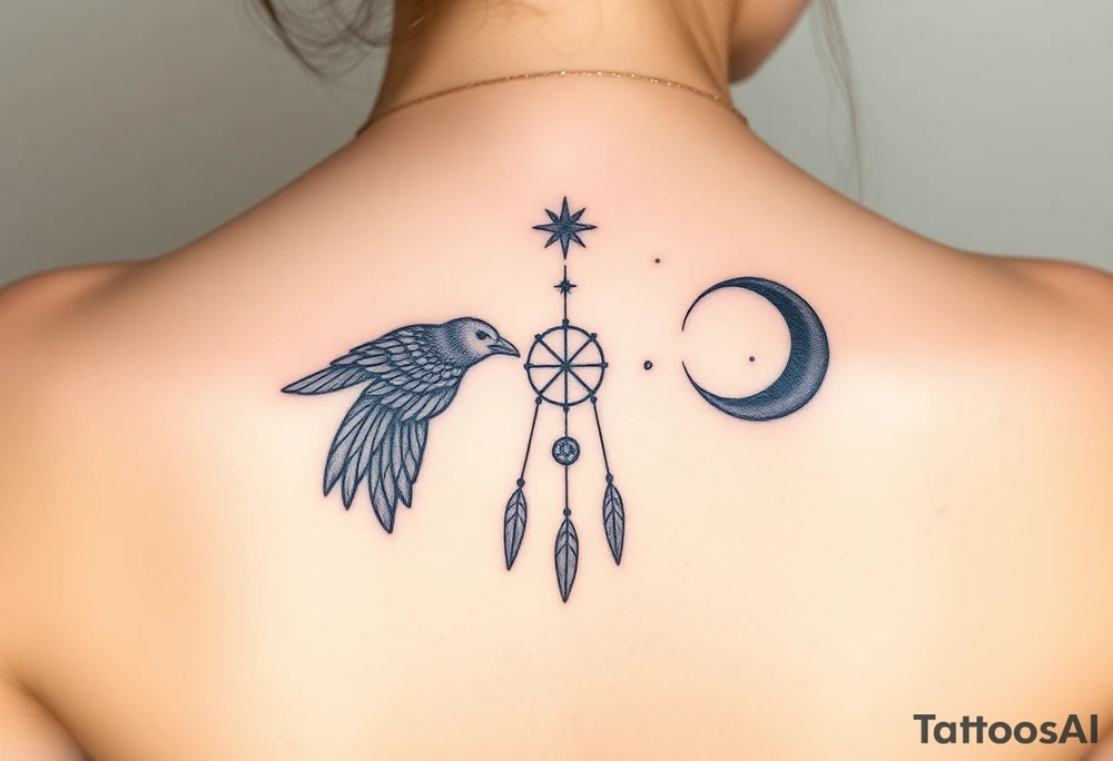 Raven dream catcher milky way moon shooting star tattoo idea