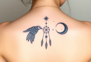 Raven dream catcher milky way moon shooting star tattoo idea