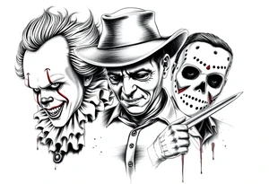 Pennywise, Freddy Krueger, Michael Meyers, jason voorhees, and chucky tattoo idea