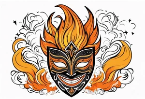 Laughing Male masquerade mask with orange and black smoke tattoo idea