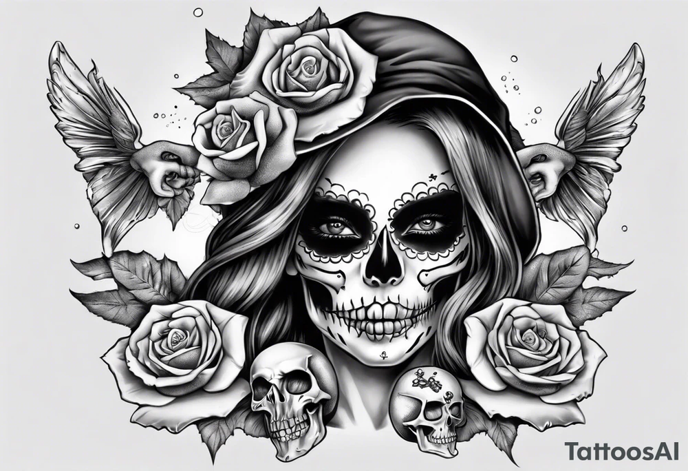 santa la muerta with money luxury tattoo idea