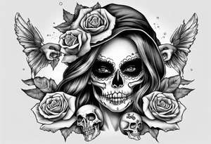 santa la muerta with money luxury tattoo idea