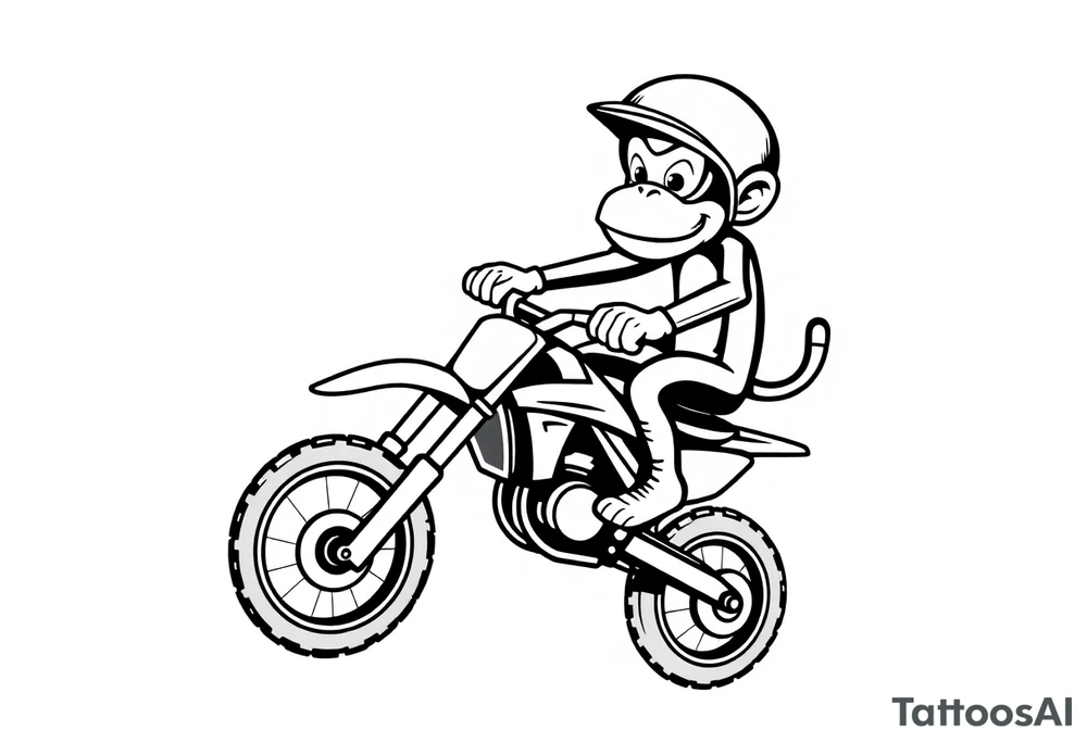 Cartoon monkey with helmet on a dirtbike doing a wheelie tattoo idea