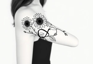 Dainty Bohemian stylized sunflowers growing along an infinity symbol shaped vine tattoo idea