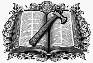 An opened bible with a battle Axe tattoo idea