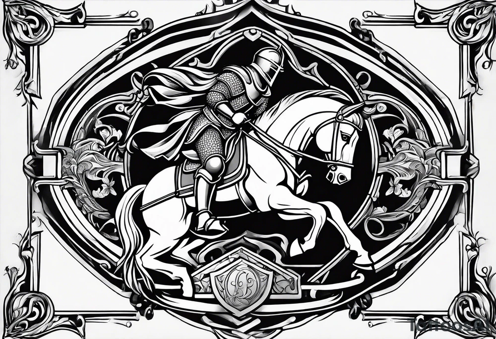 a knight engraving stamp style tattoo idea