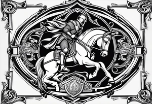 a knight engraving stamp style tattoo idea