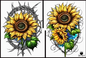 Sunflower and barbed wire half sleeve tattoo idea