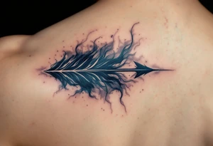 An arrow made of twisting shadows and mist in shades of dark gray and deep indigo, embodying mystery and illusion. tattoo idea