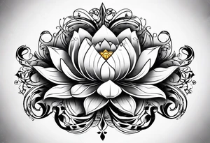 Clef de sol avec une fleur de lotus et une balance de la justice tattoo idea