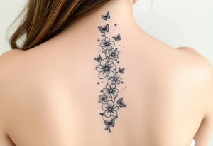 Flowers vertically down the spine surrounded by small butterflies and sparkles

Less flowers tattoo idea