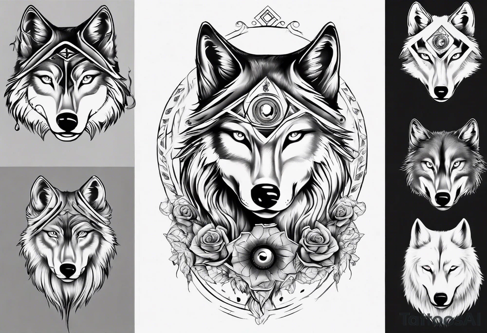 Wolf with woman eye tattoo idea