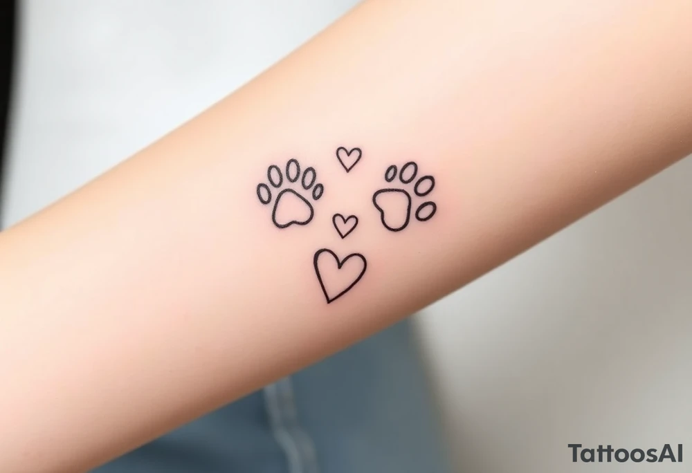 dog paw prints and hearts tattoo idea